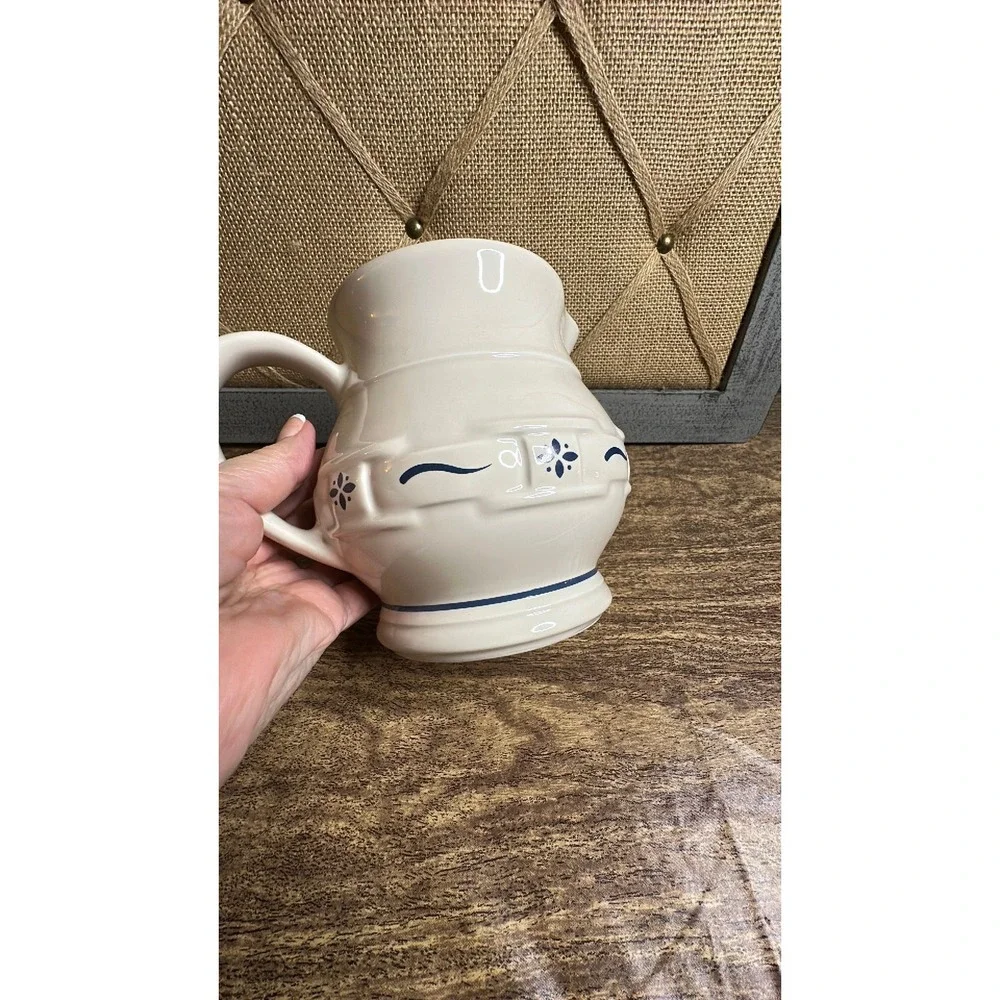 Longaberger Pottery Woven Traditions Classic Blue Pitcher 5.75